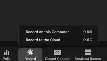 image of zoom screen with option for recording session to cloud or on computer