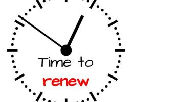 clock face with text: Time to Renew