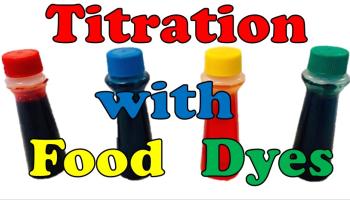 text over bottles of food dye: Titration with Food Dyes