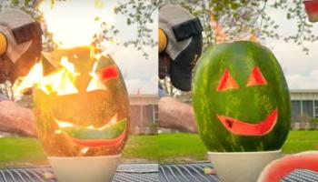 exploding watermelon with carved face