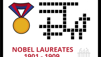 crossord puzzle template & gold medal with text: Nobel Laureates 1901-1909