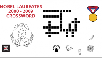 Nobel Laureate Crossword Puzzle 2000 - 2009 preview image with outline of crossword puzzle, Nobel prize award and gold medal graphic