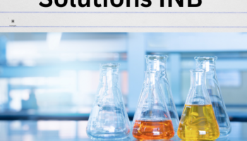 text: "Solutions INB" over flasks of solutions