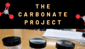 text: A Student-Led Lab: The Carbonate Project over 3 samples glass bottles of unknown white powder