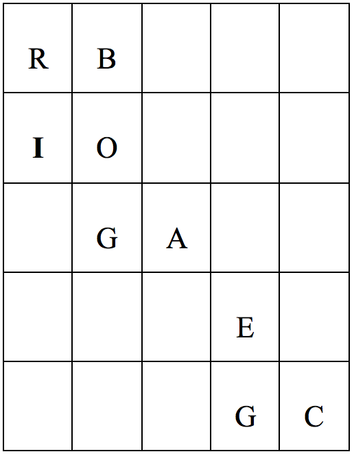 5 x 5 table from 2E with one additional letter