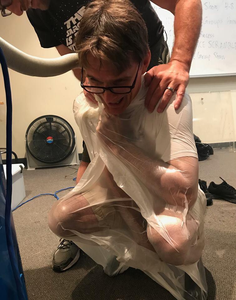 Air pressure experiment with garbage bag