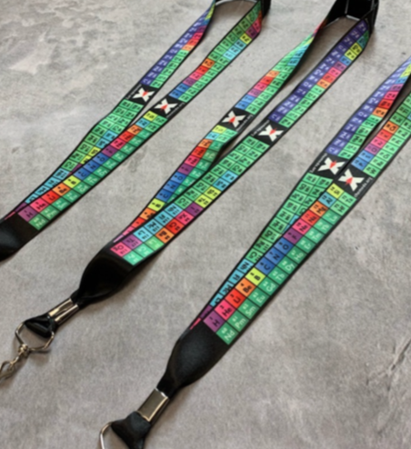 3 bright color ChemEd X periodic table lanyards