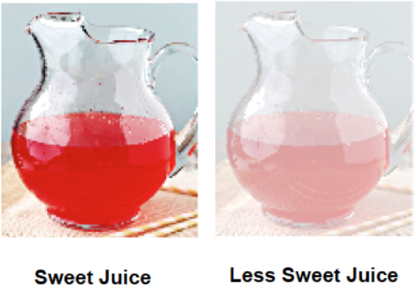 pitcher of sweet juice and another of unsweetened juice