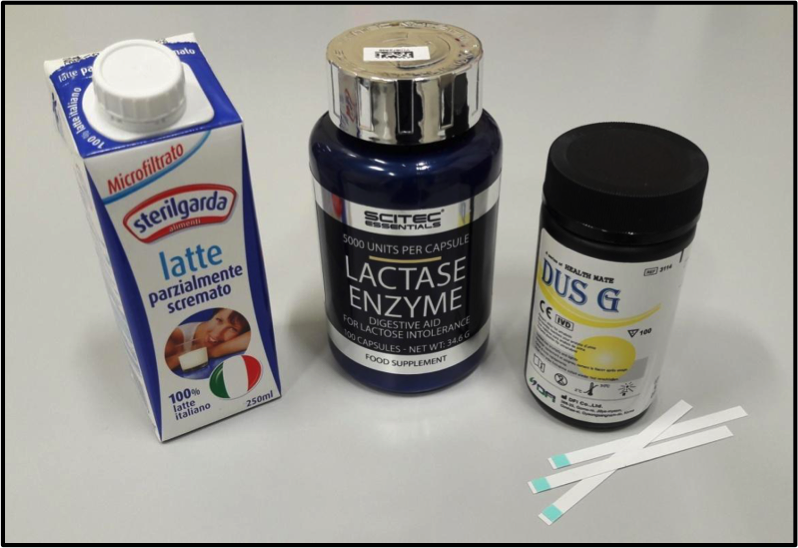 milk, lactase, glucose test stripss