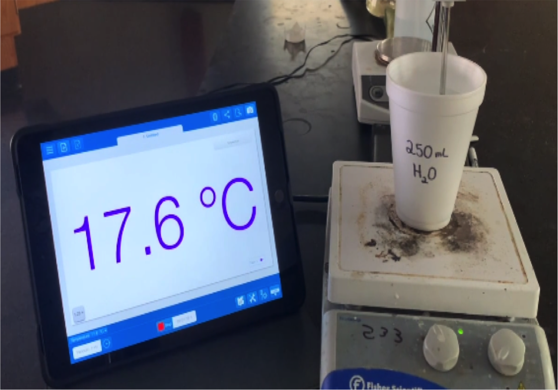 showing set up and final temperature for calorimetry experiment