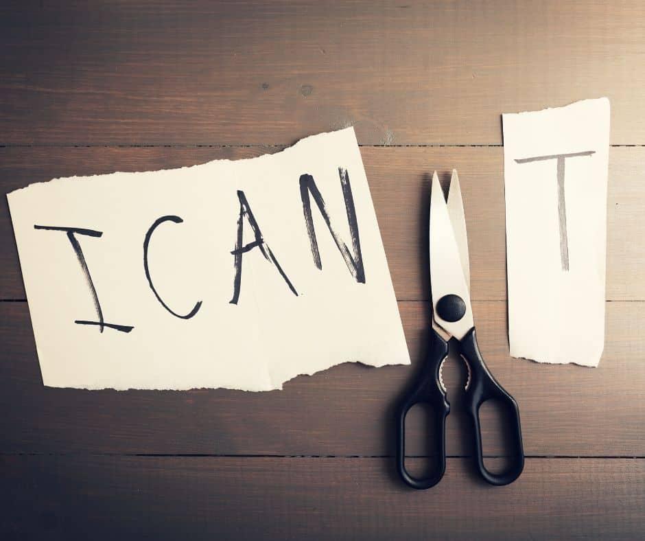 handwritten "I can" then pair of scissors followed by handwritten "T"