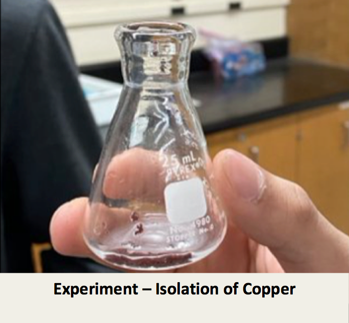 isolation of copper experiment - flask with resulting copper