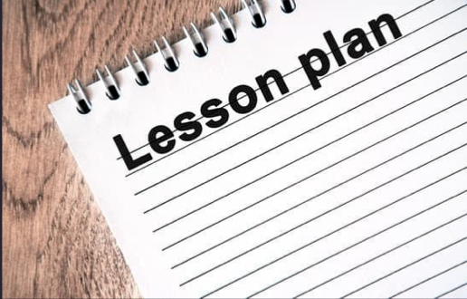 text: "Lesson Plans" on notebook paper