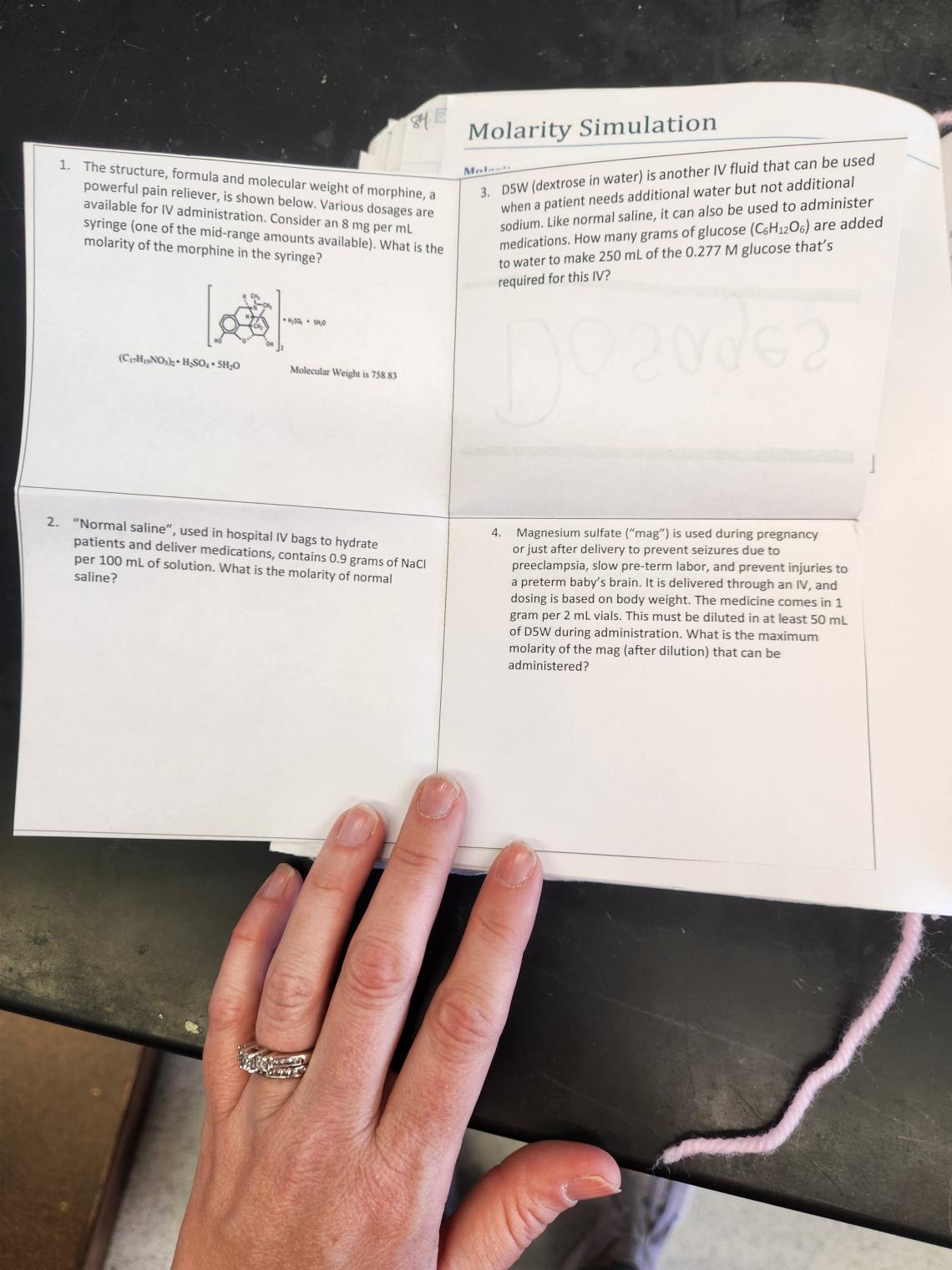 open page of Molarity Simulation in Solutions INB