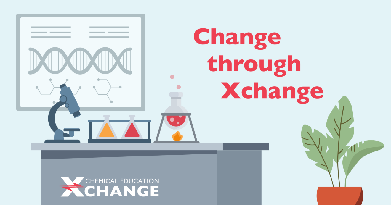 Lab illustration with DNA, microscope, and “Change through XChange” text.