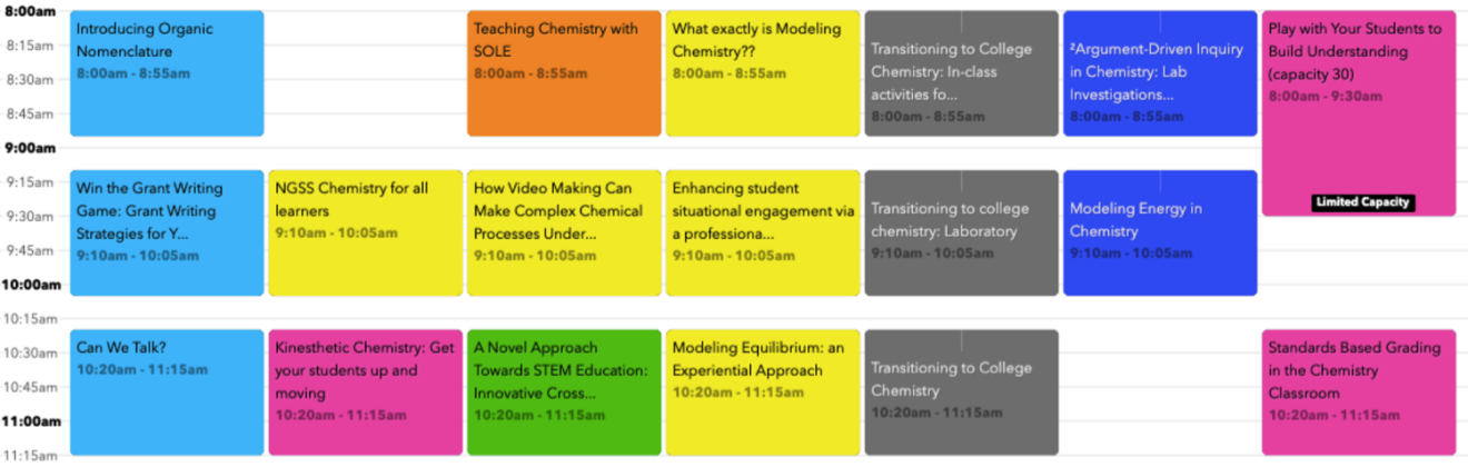 a portion of the ChemEd2019 schedule