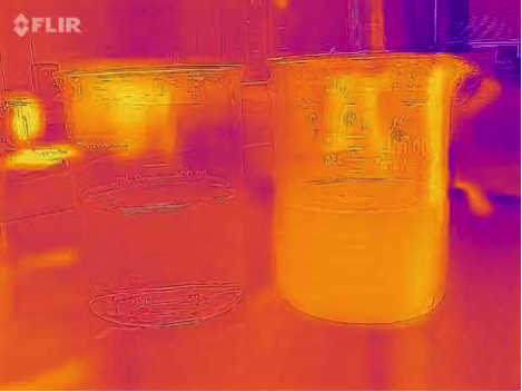 infrared image of crystallization in right beaker compared to left beaker of water