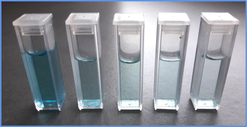 Cuvettes showing solution over time