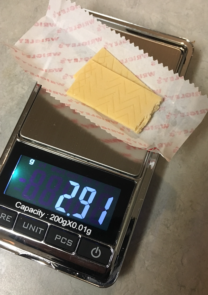 Finding the mass of gum before chewing