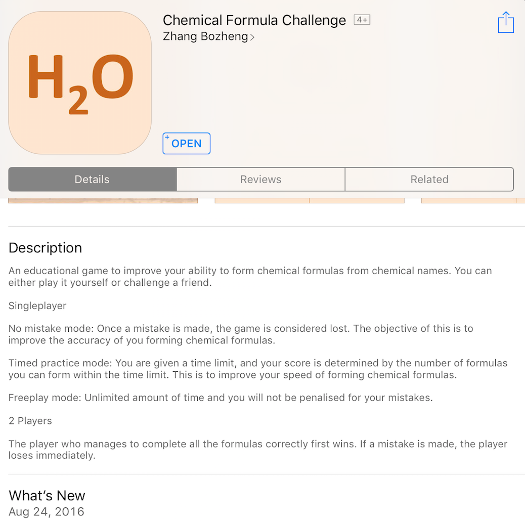 Chemical formula challenge app