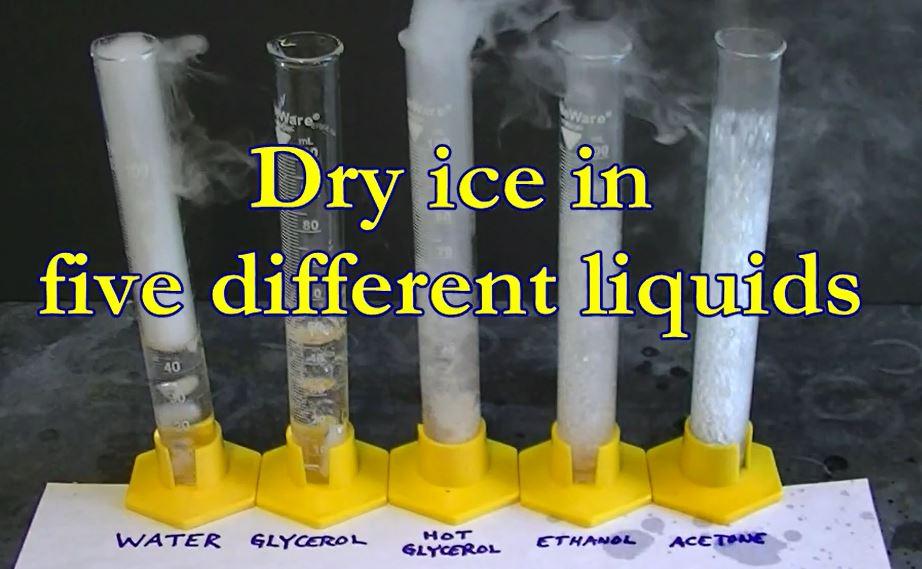 dry ice in five liquids