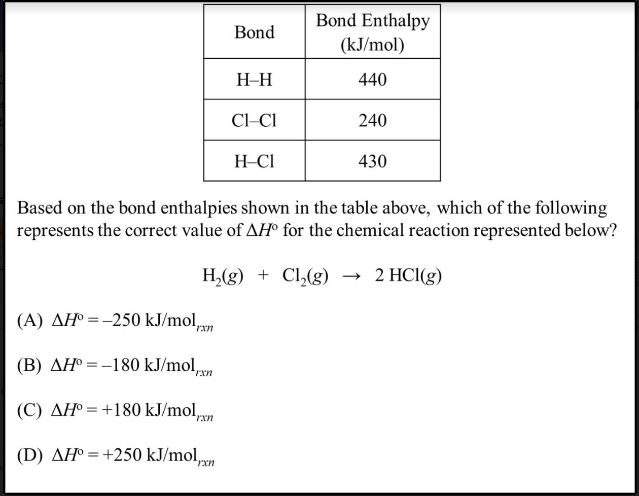 multiple choice question - reaction enthalpy calculations