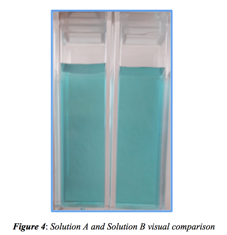 visual comparison of Solution A and Solution B, two blue solutions