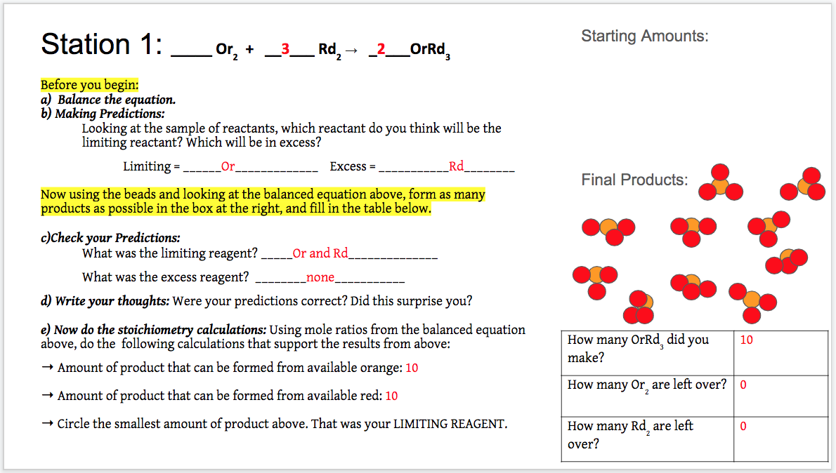 Station 1 - Google Slide for virtual Stoichiometry with Beads Activity