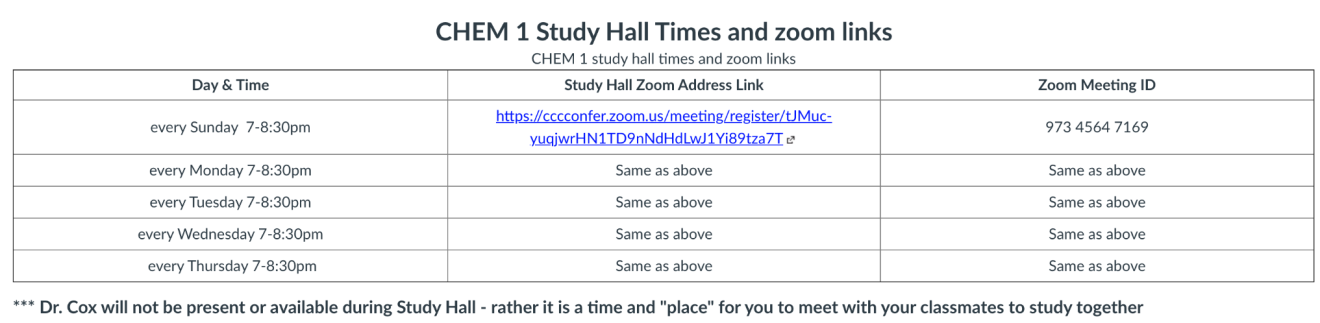 study hall hours
